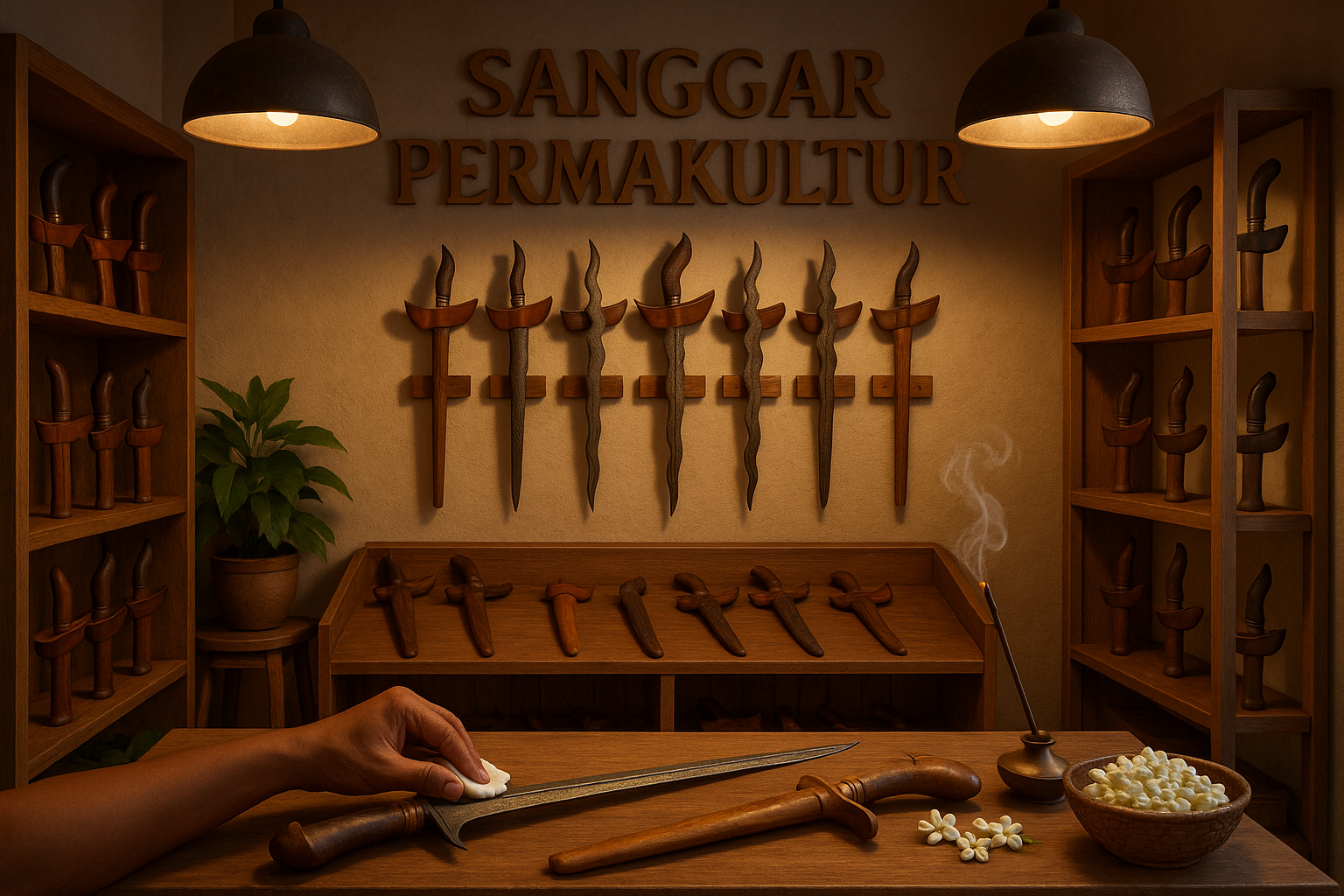 Koleksi keris di Sanggar Permakultur